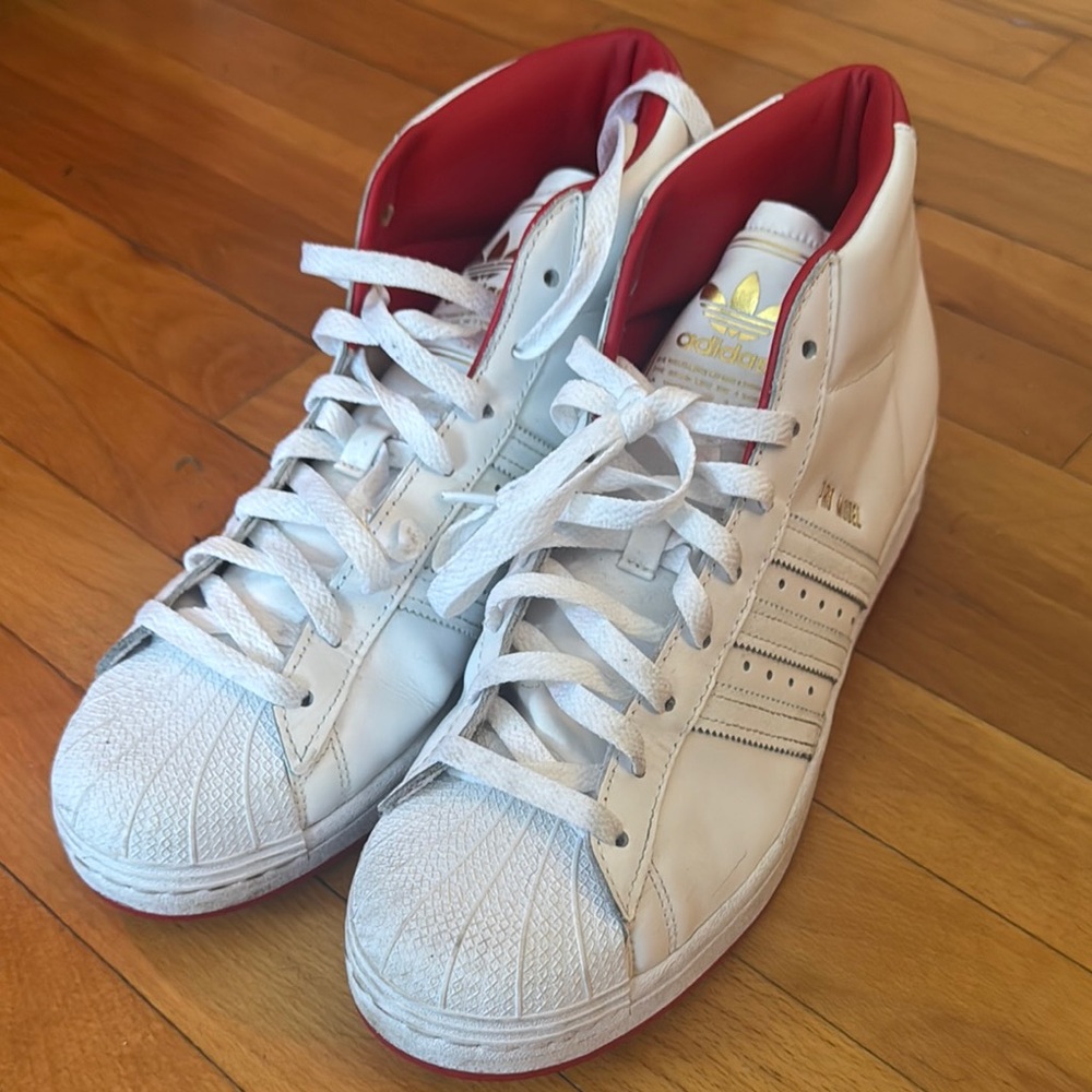 Adidas High-Top Sneakers in White and Red